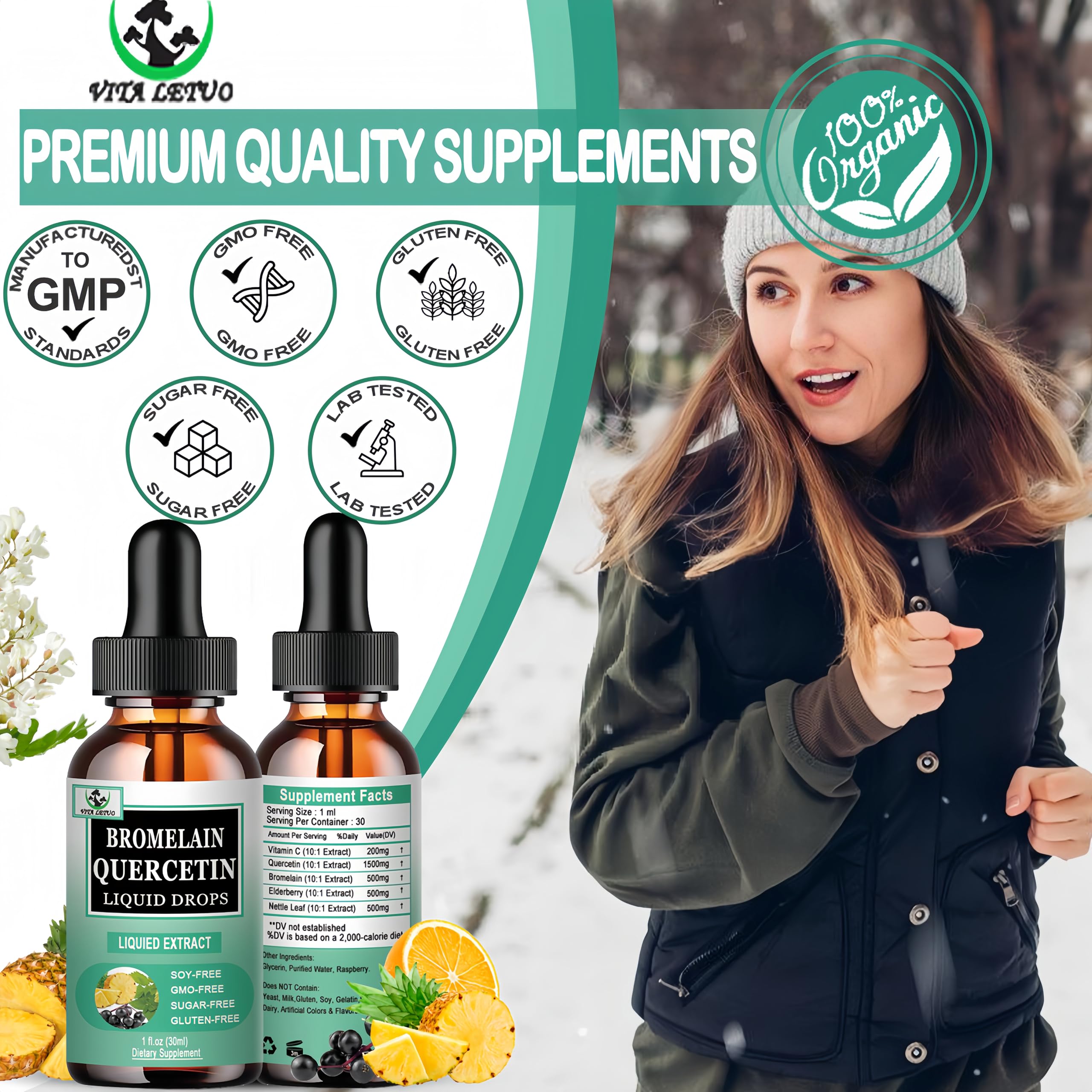 Vita letuo Quercetin Liquid Drops dosage dropper
