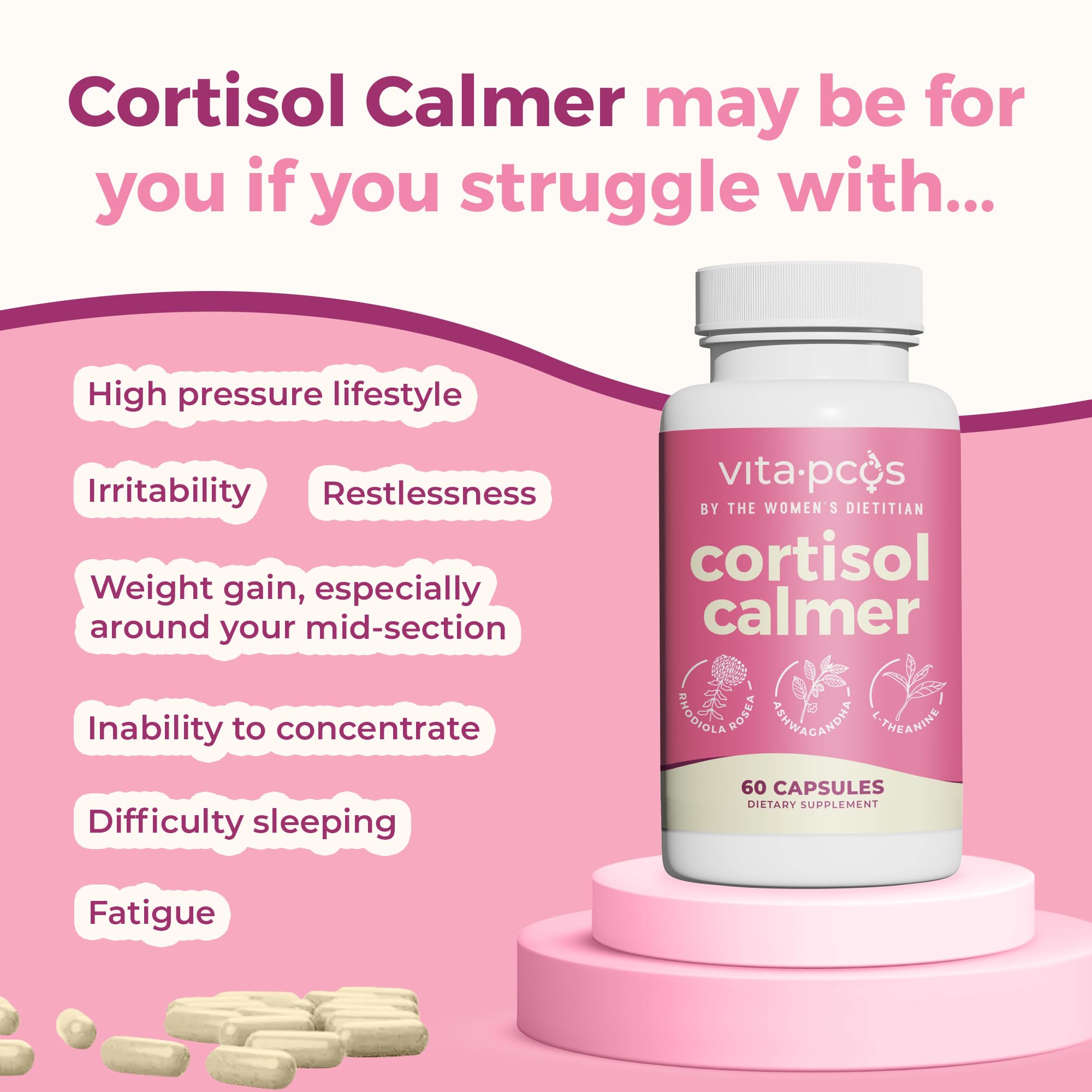 VITA-PCOS Cortisol Balance Supplement 64g packaging