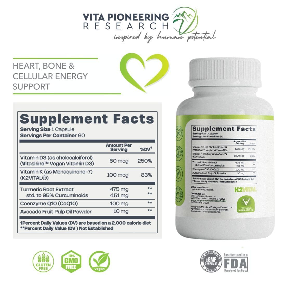 Vita Pioneering Research Vitamin D3 & K2 capsules side view