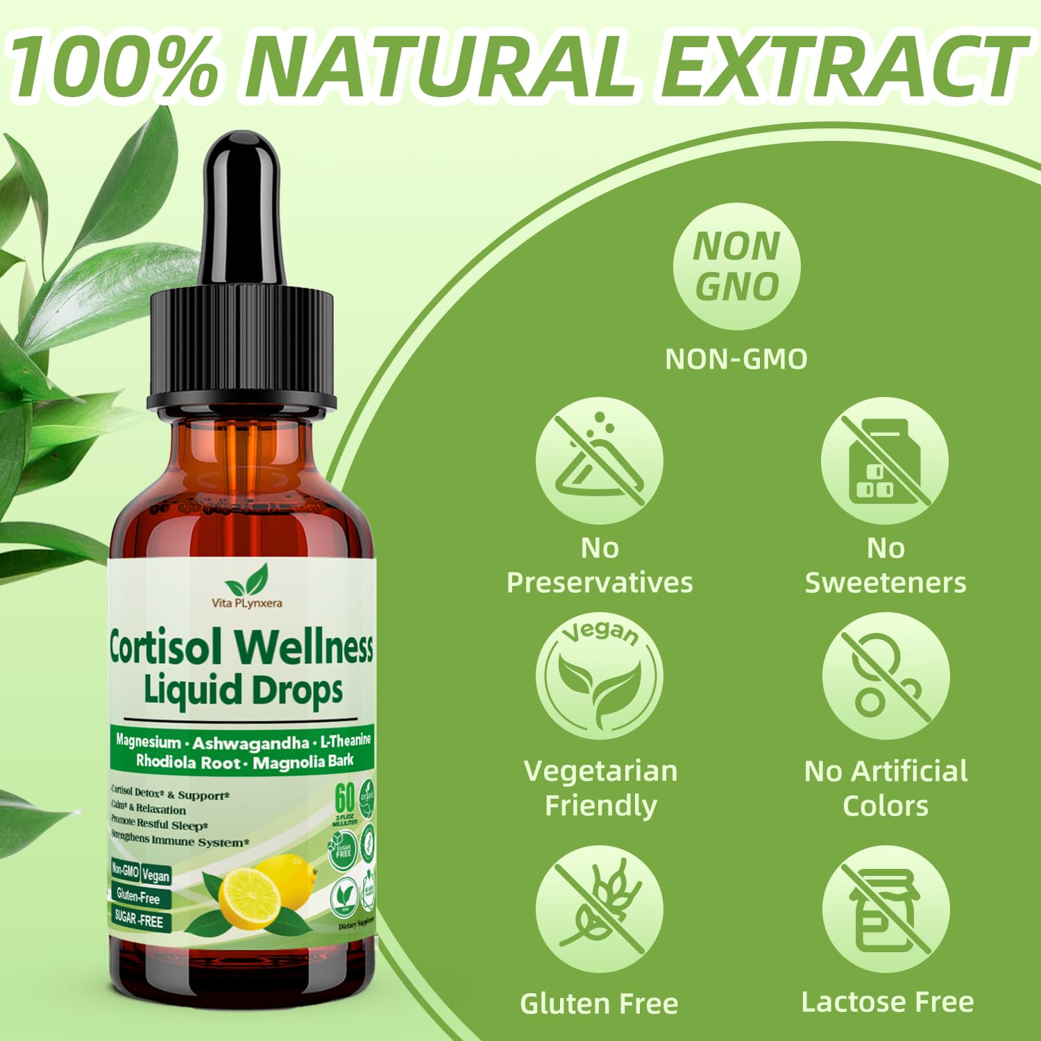 Vita PLynxera Cortisol Supplement Liquid Drops packaging