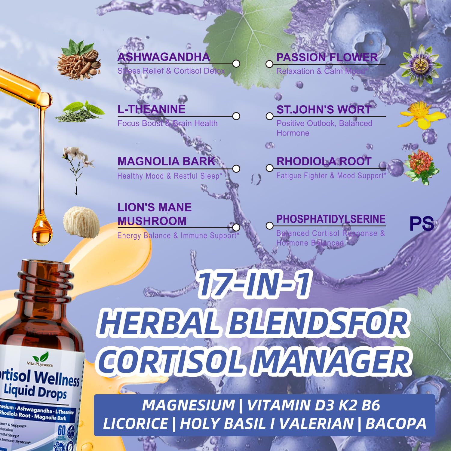 Vita PLynxera Cortisol Support Liquid Supplement back view