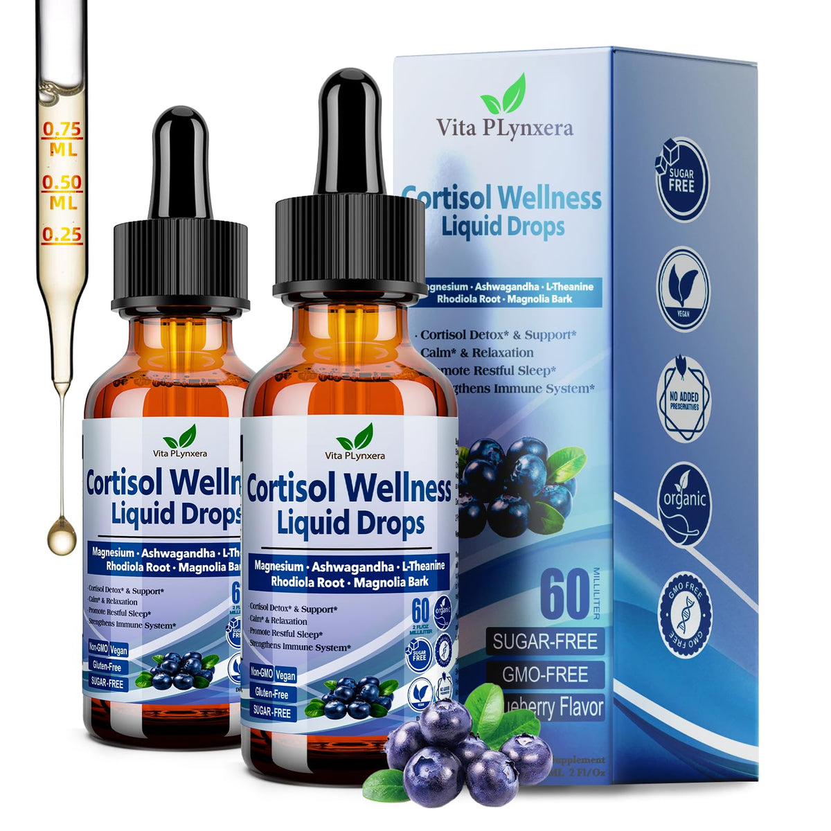 Vita PLynxera Cortisol Support Liquid Supplement front view