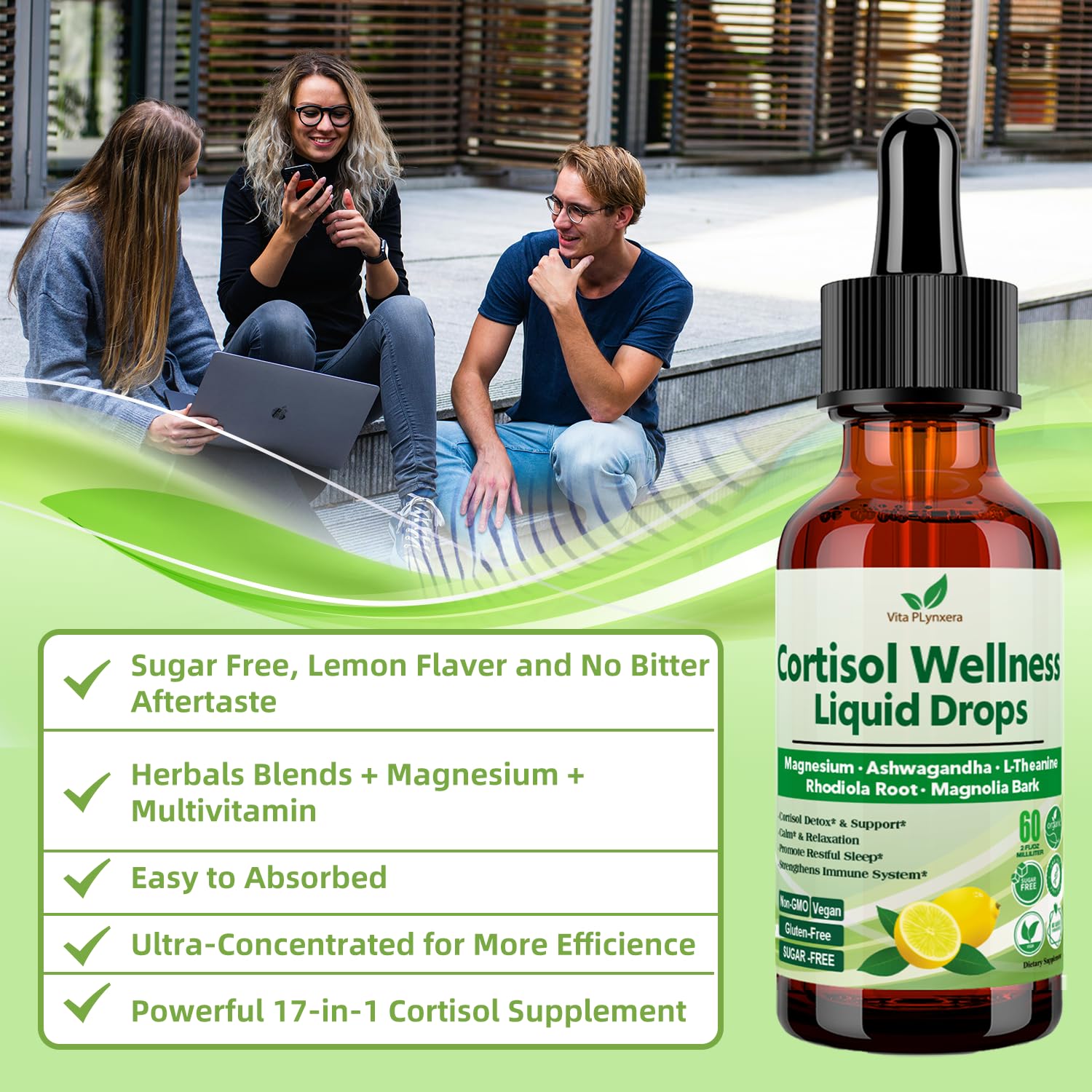 Vita PLynxera Cortisol Support Liquid Supplement packaging details