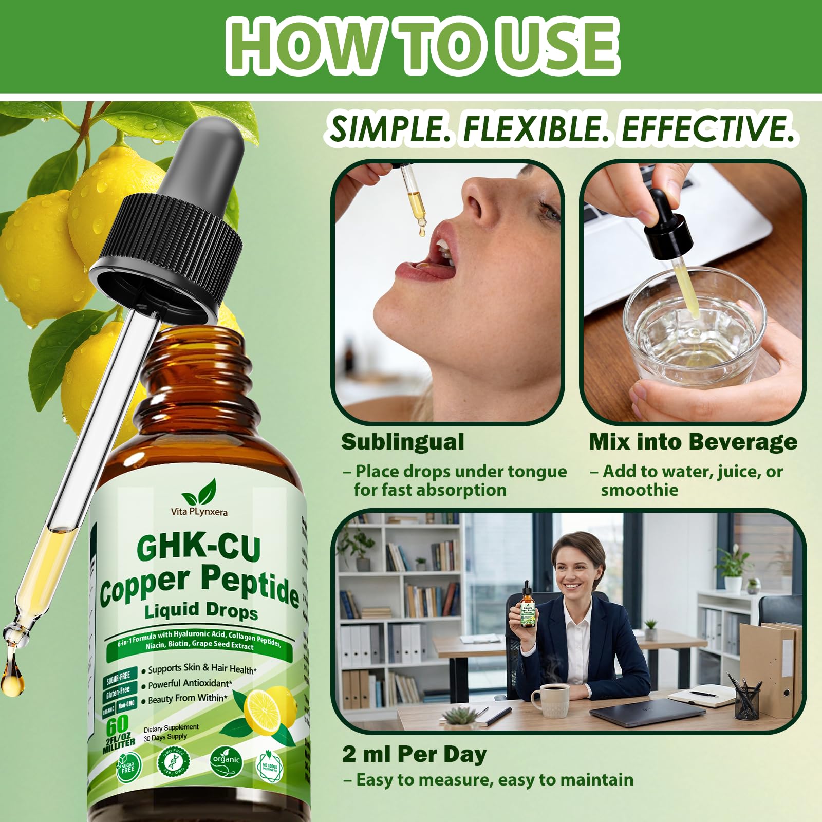 Vita PLynxera GHK-Cu Peptides Liquid Drops lifestyle scene