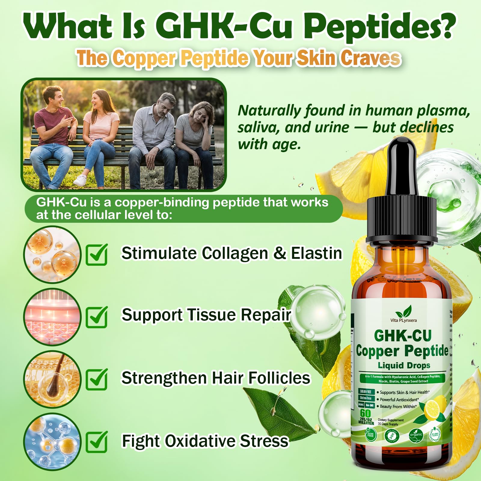 Vita PLynxera GHK-Cu Peptides Liquid Drops with lemon flavour