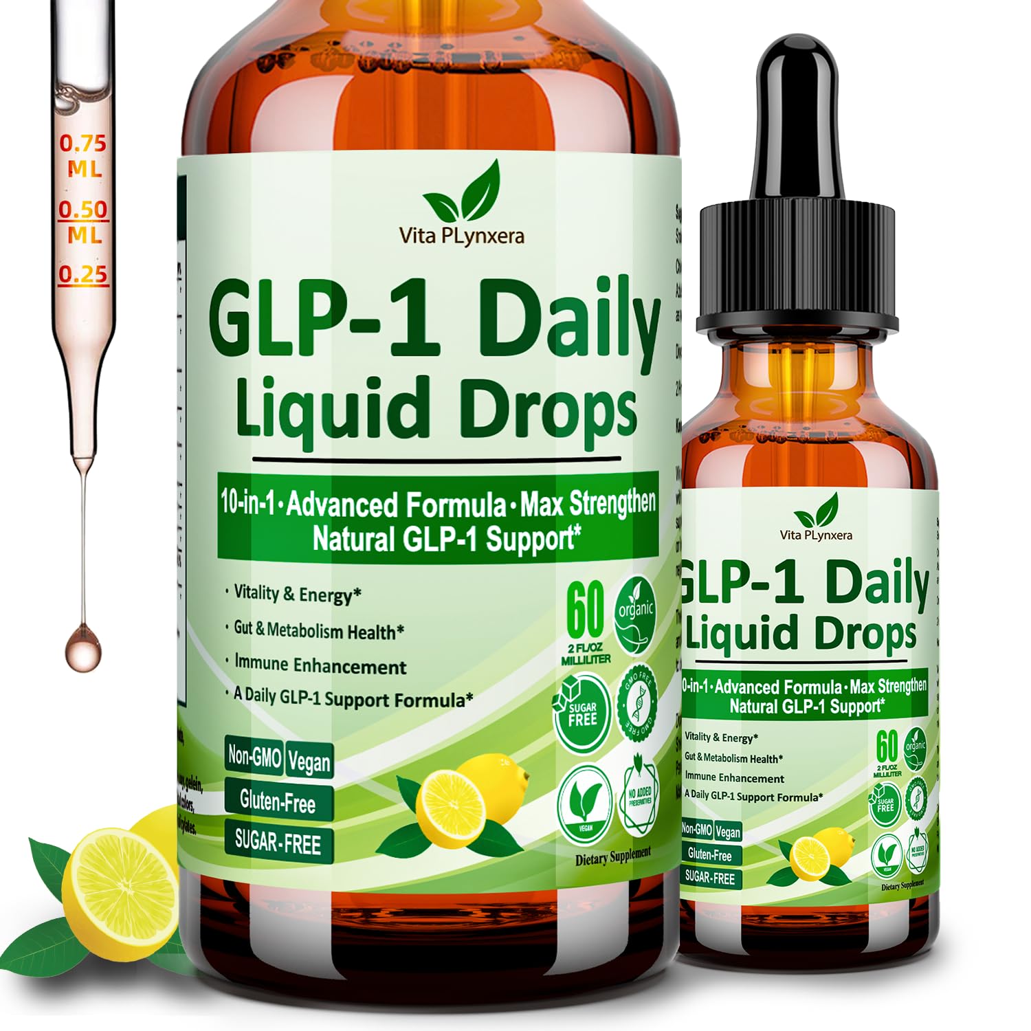 Vita PLynxera GLP-1 Support Liquid Drops front view with packaging