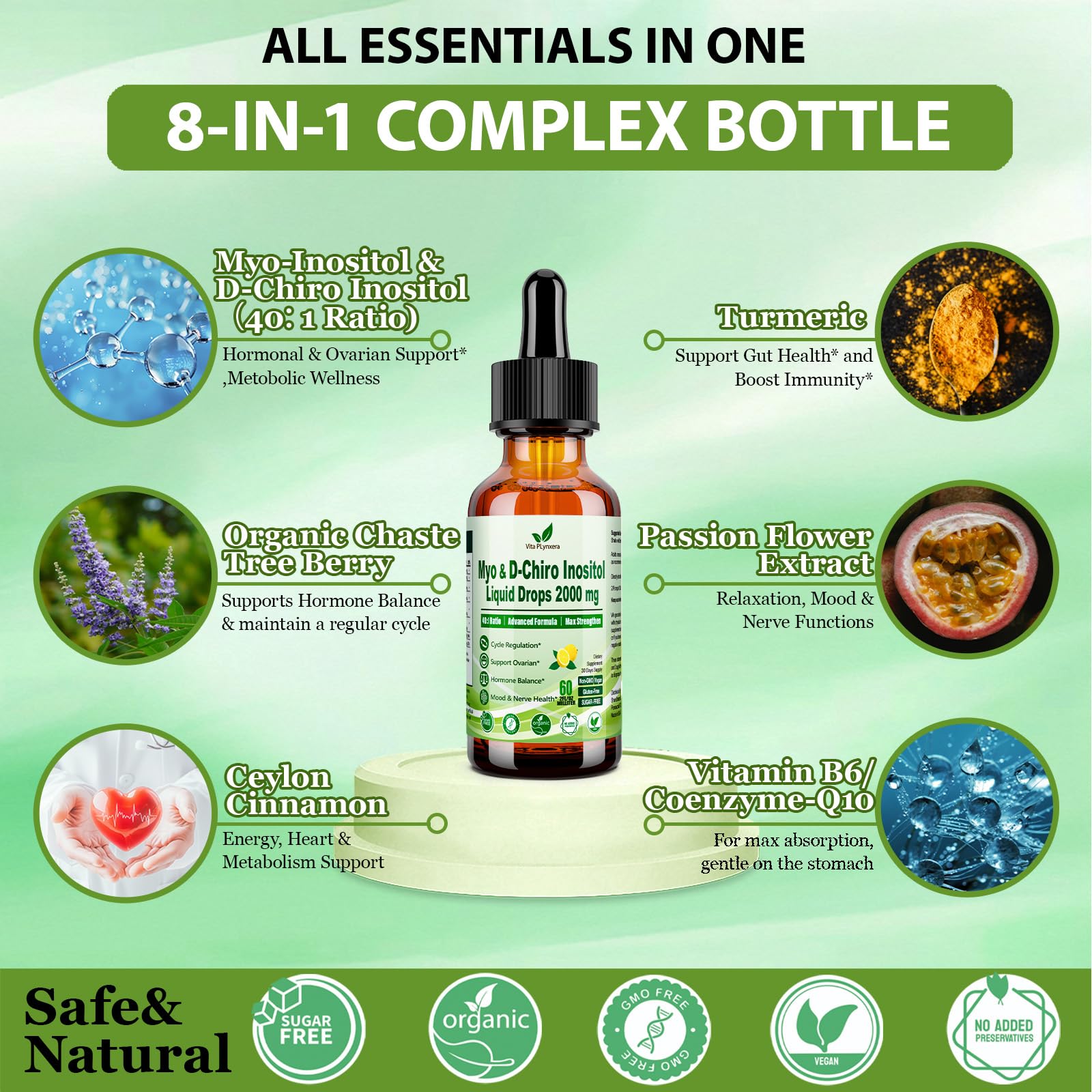 Vita PLynxera Inositol Liquid Drops bottle with dosage instructions