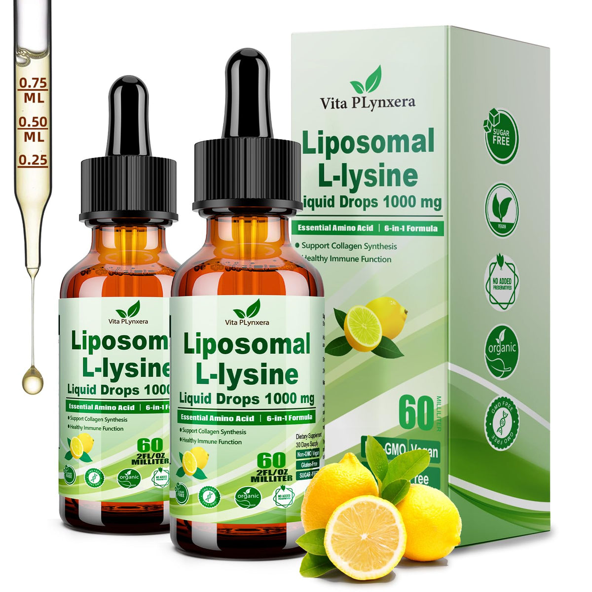 Vita PLynxera L-Lysine 1000mg Liquid Drops front view