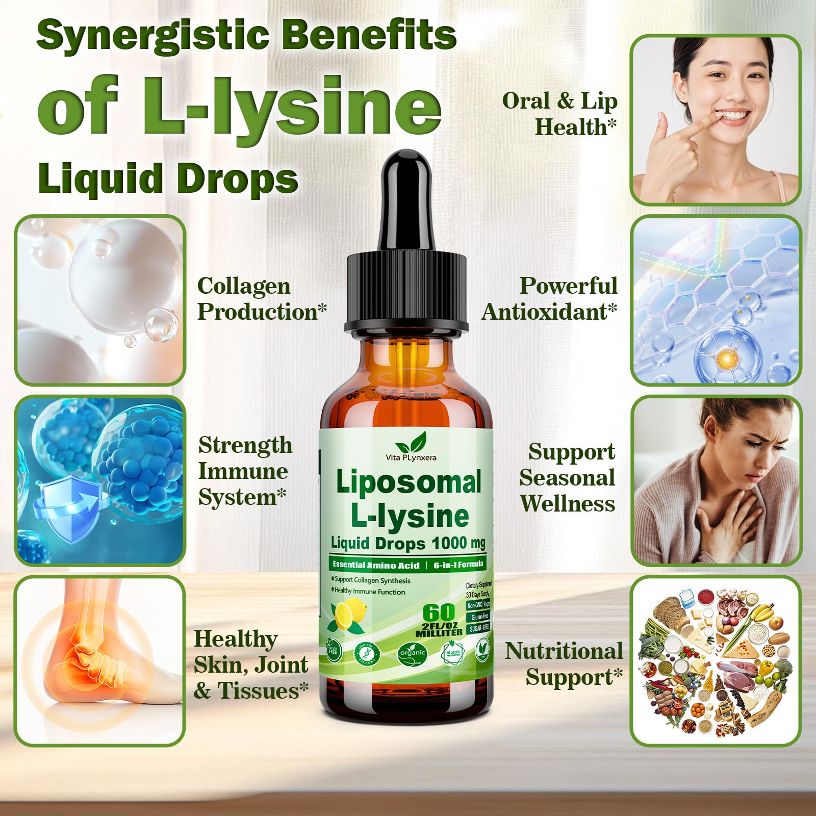 Vita PLynxera L-Lysine 1000mg Liquid Drops packaging