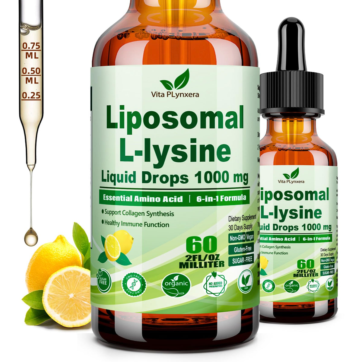 Vita PLynxera L-Lysine Liquid Drops 1000mg front view
