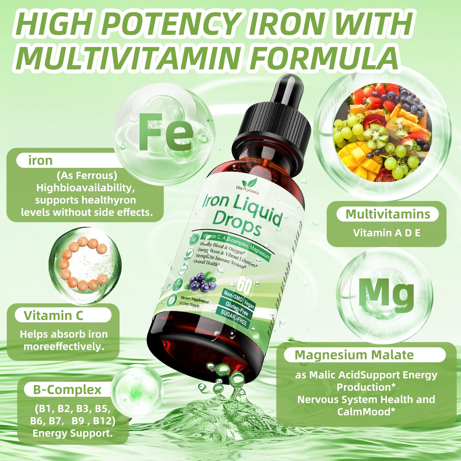 Vita PLynxera Liquid Iron Drops dosage dropper