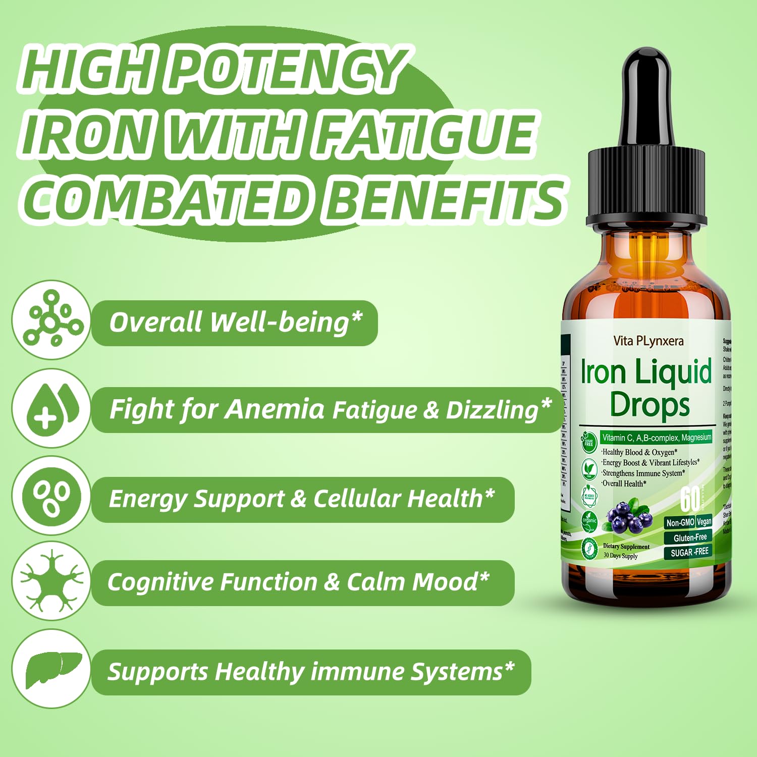 Vita Plynxera Liquid Iron Drops in a glass of water
