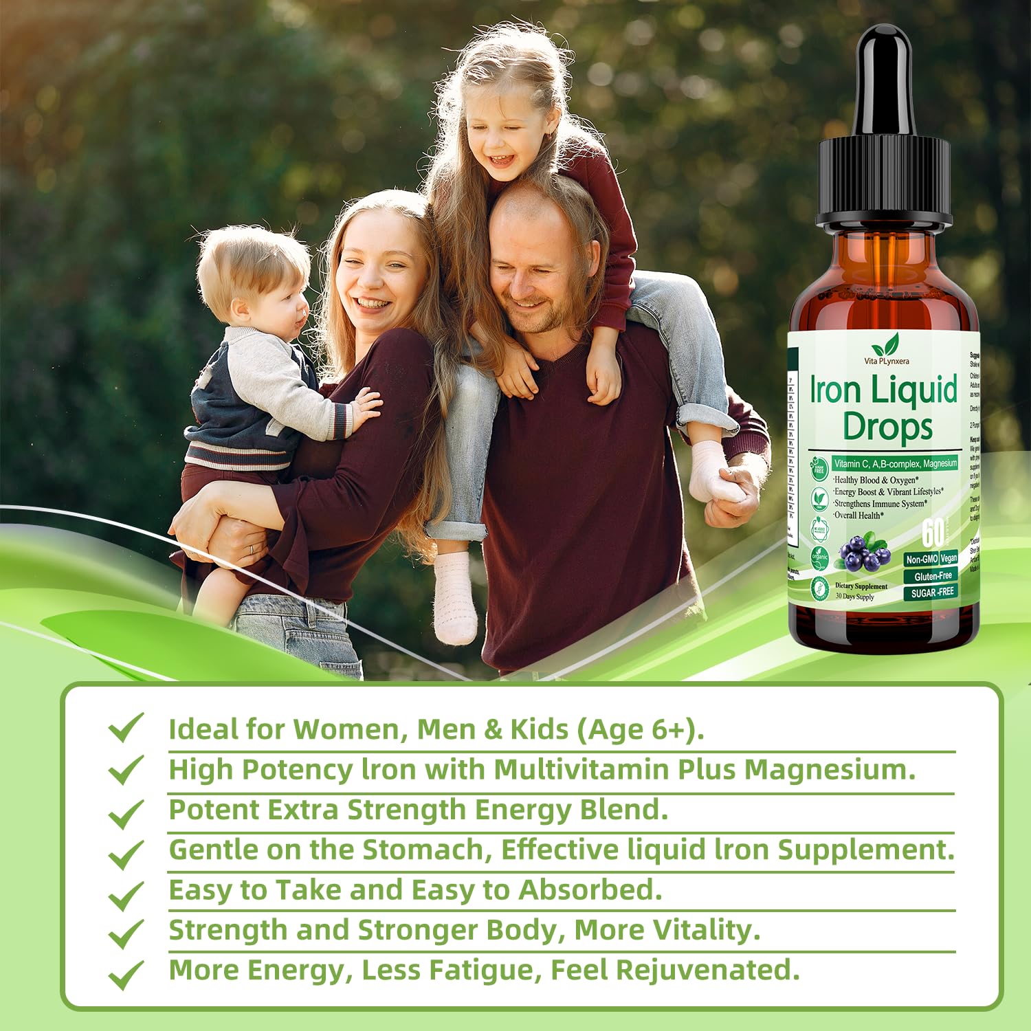 Vita PLynxera Liquid Iron Drops in a glass of water