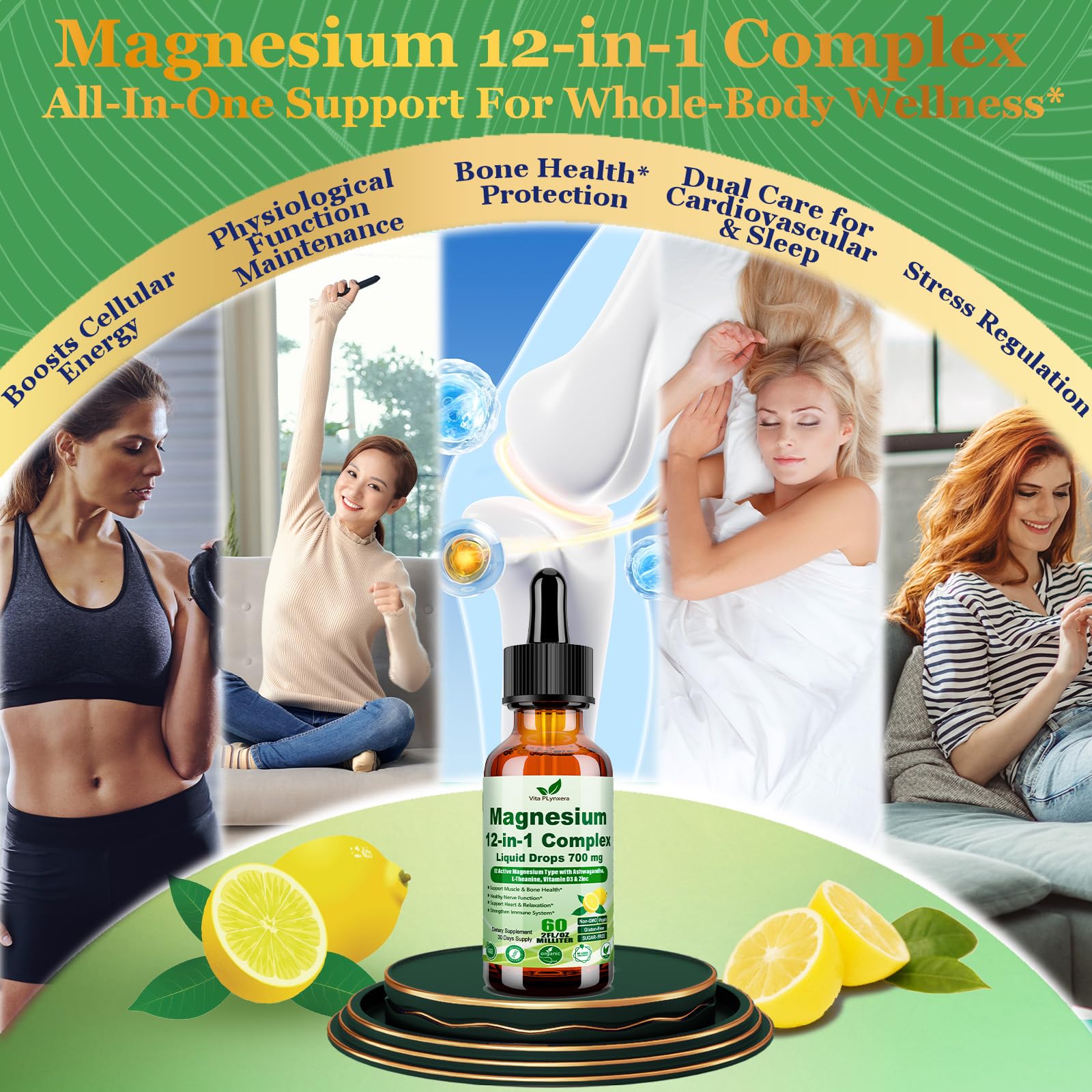 Vita PLynxera Magnesium 12-in-1 Complex Liquid Drops in a glass