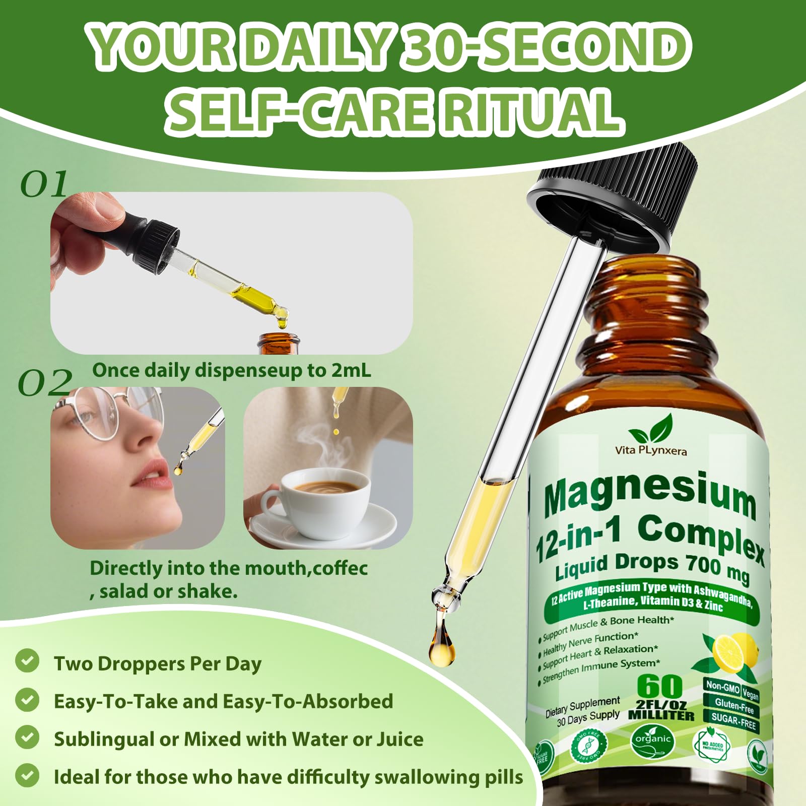 Vita PLynxera Magnesium Complex Liquid Drops 12-in-1 label close-up