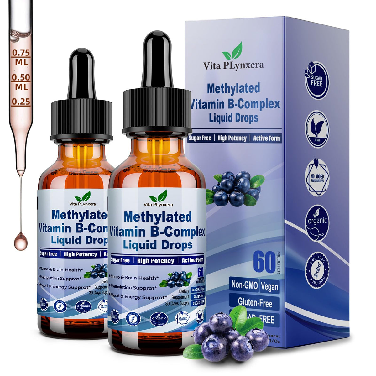 Vita PLynxera Methylated B Complex Liquid Drops front view