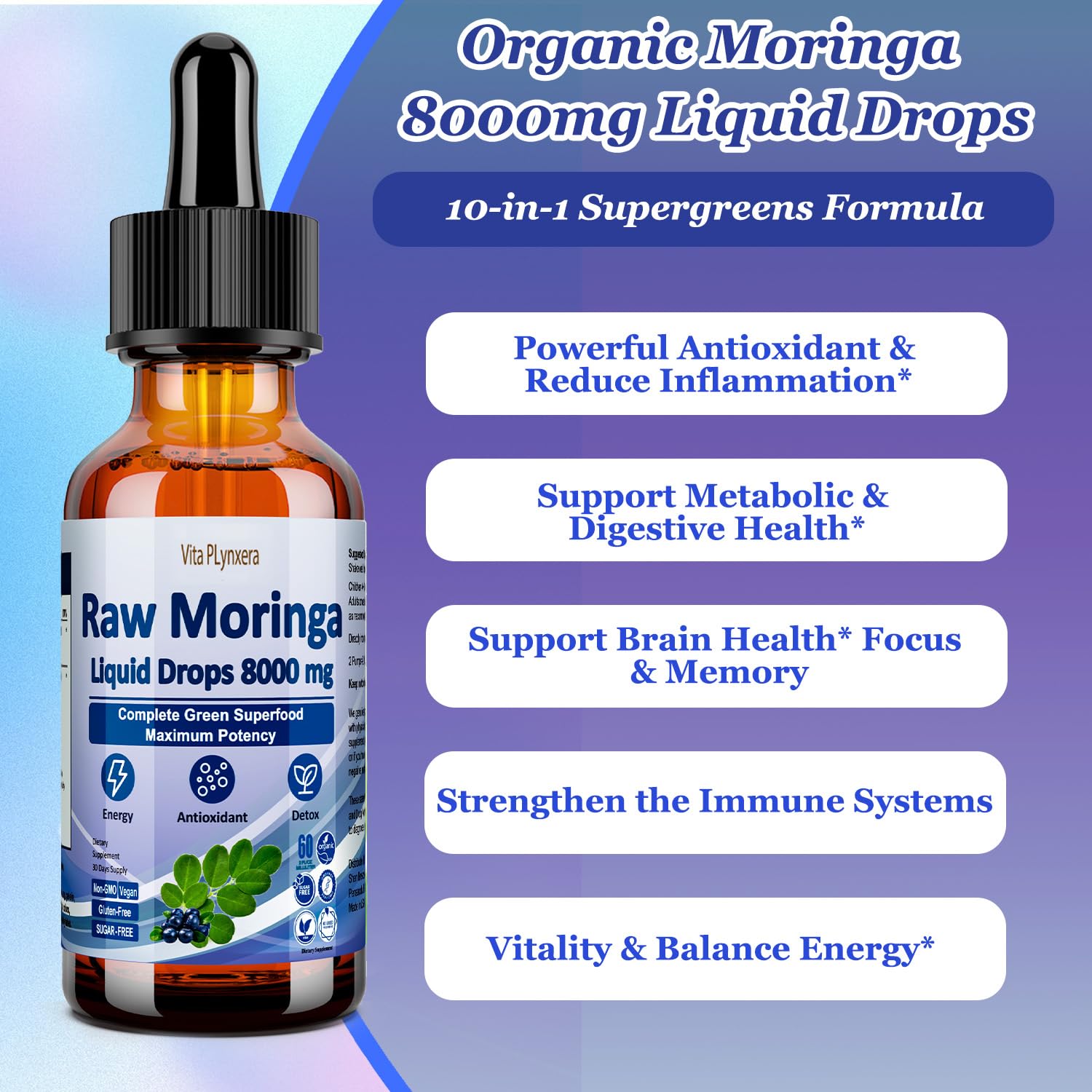 Vita PLynxera Moringa Supergreens Liquid Drops dosage measurement