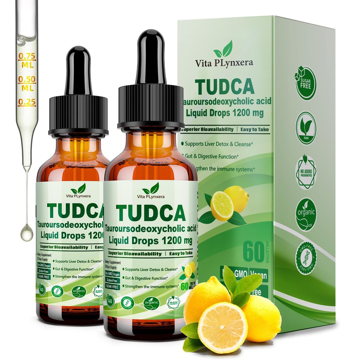 Vita PLynxera TUDCA Liquid Drops 1200mg front view