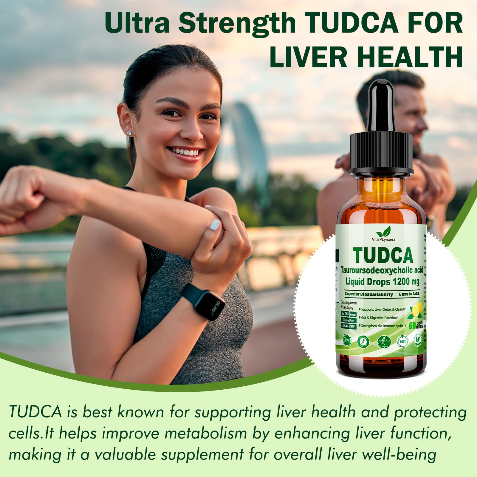 Vita PLynxera TUDCA Liquid Drops 1200mg in a lifestyle setting