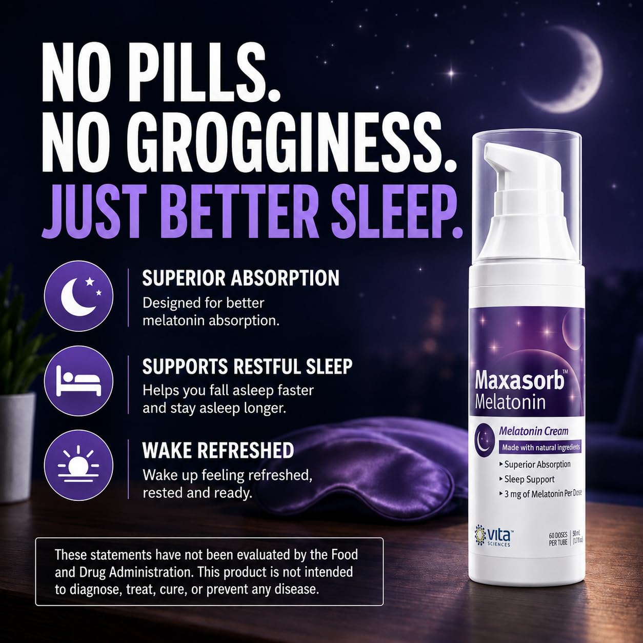 Vita Sciences Maxasorb Melatonin Cream 3 mg side view