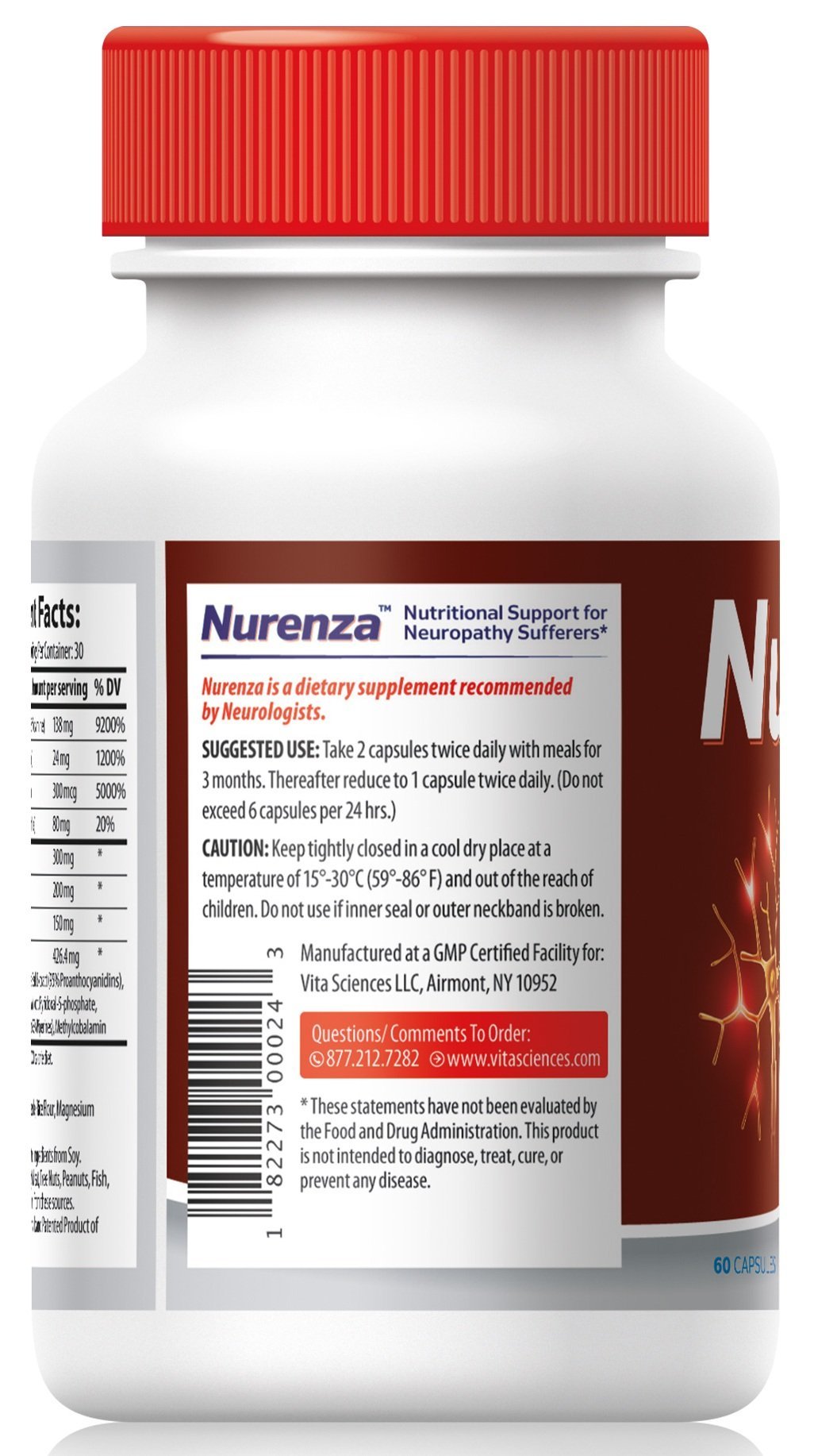 Vita Sciences Nurenza Neuropathy Nerve Support Formula capsule close-up