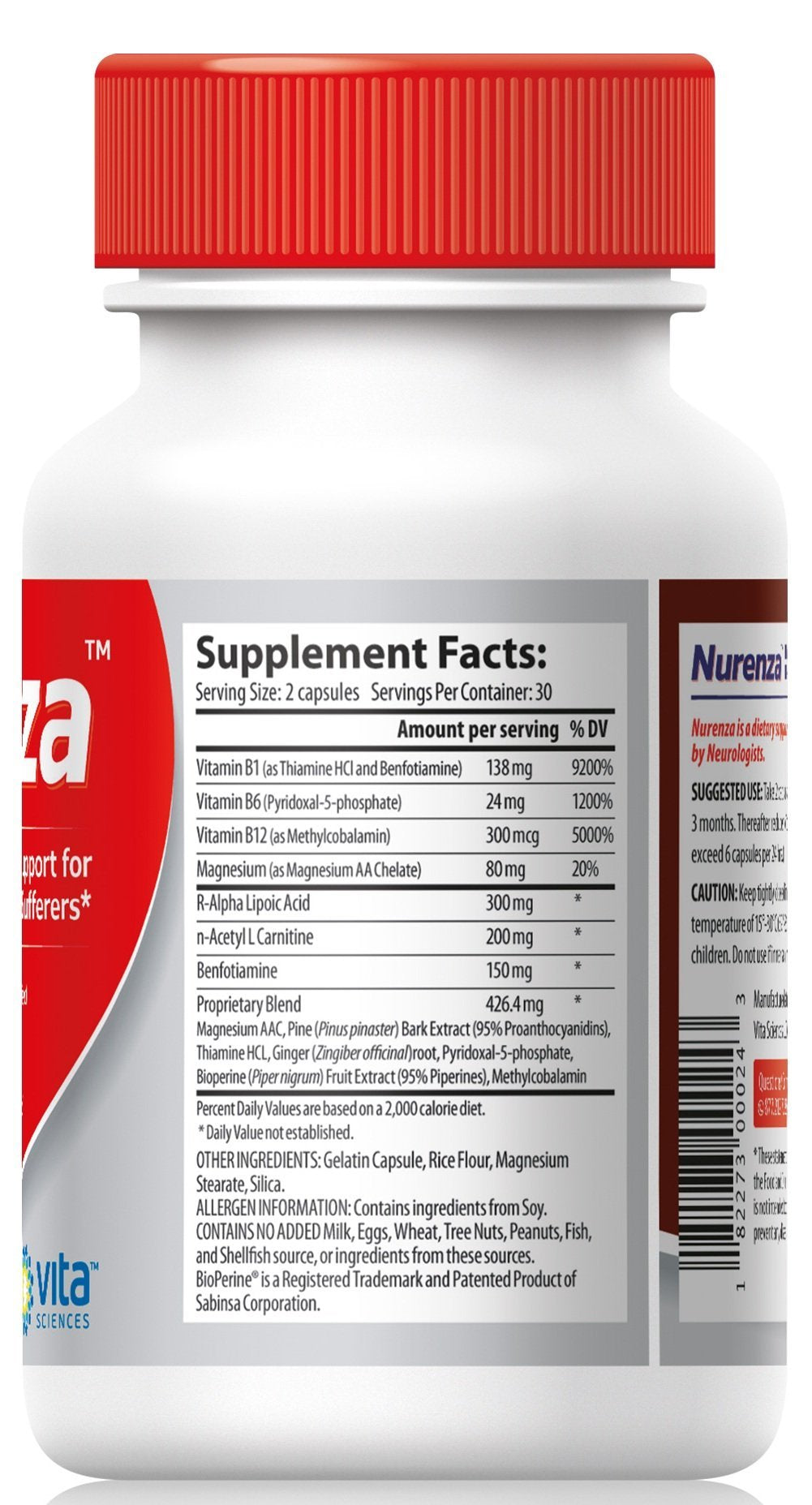 Vita Sciences Nurenza Neuropathy Nerve Support Formula side view
