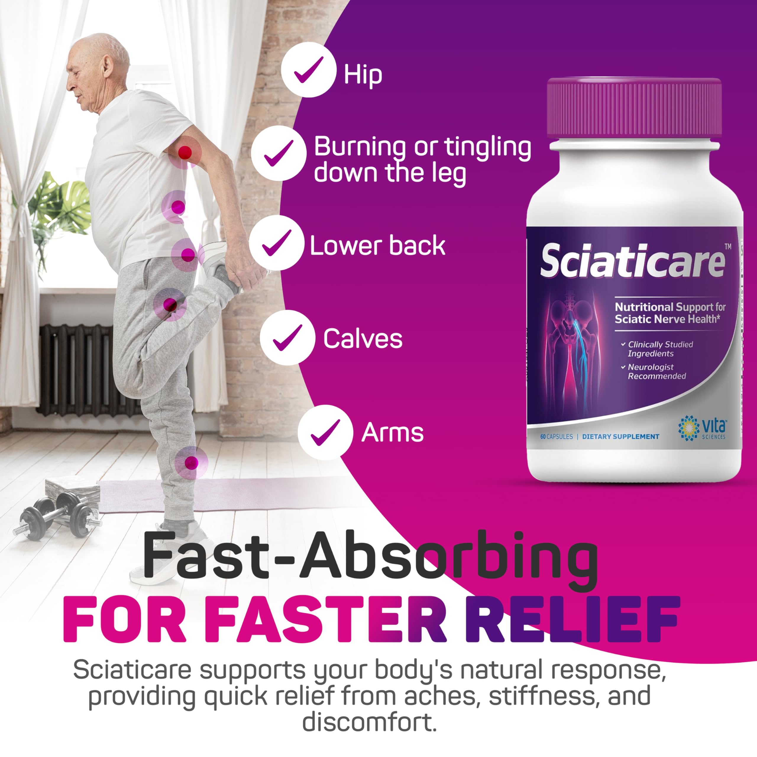 Vita Sciences Sciaticare Alpha Lipoic Acid 60 Capsules back view