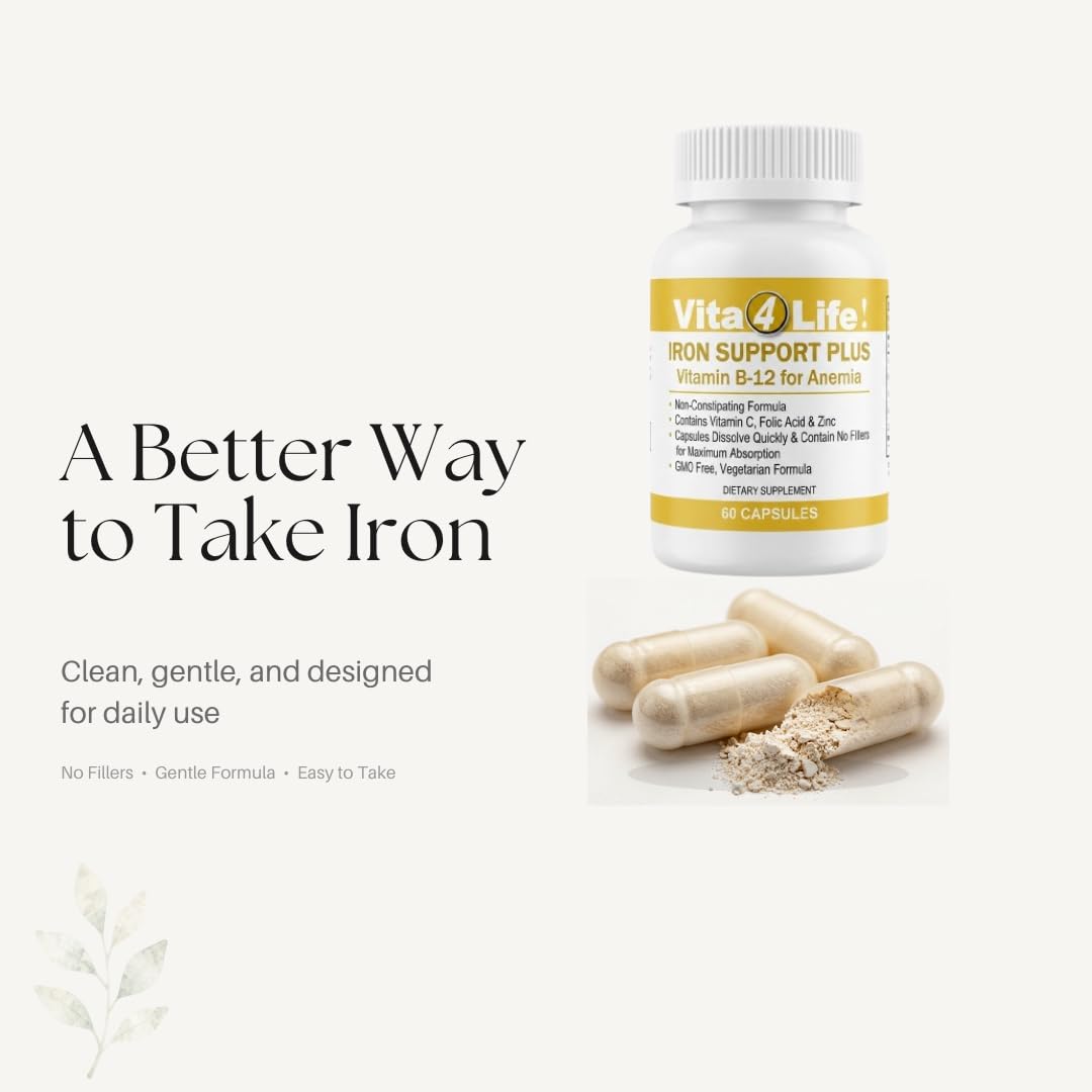 Vita4Life Iron Supplement Capsules back view with ingredient list