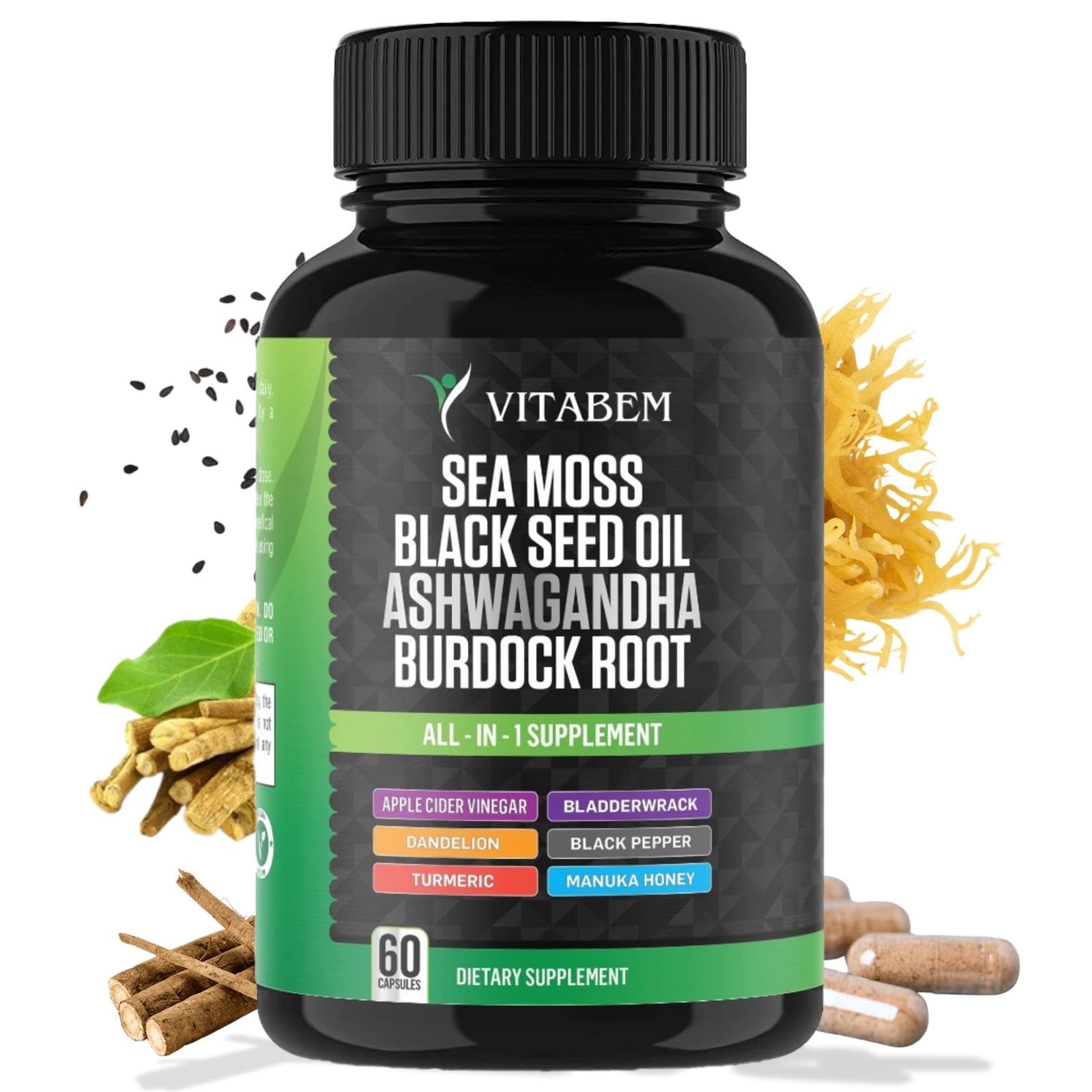 Vitabem Black Seed Oil Capsules front view with ingredients listed
