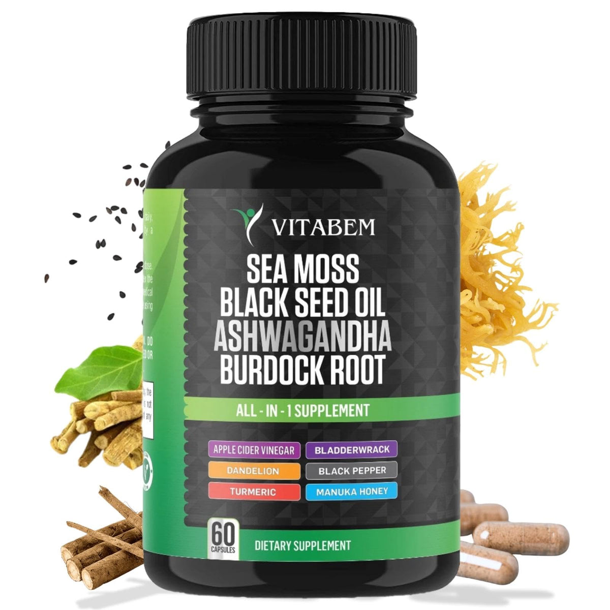 Vitabem Black Seed Oil Capsules front view with ingredients listed