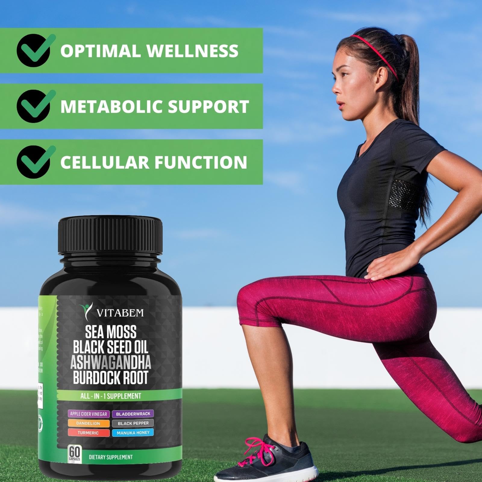 Vitabem Black Seed Oil Capsules on a wooden table with natural backdrop