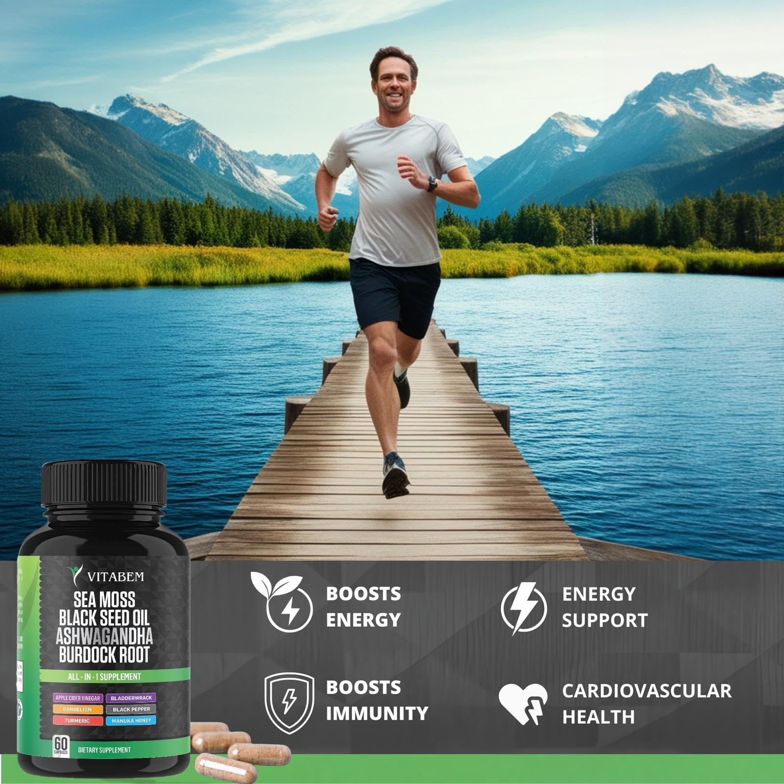 Vitabem Black Seed Oil Capsules opened bottle showing capsules inside