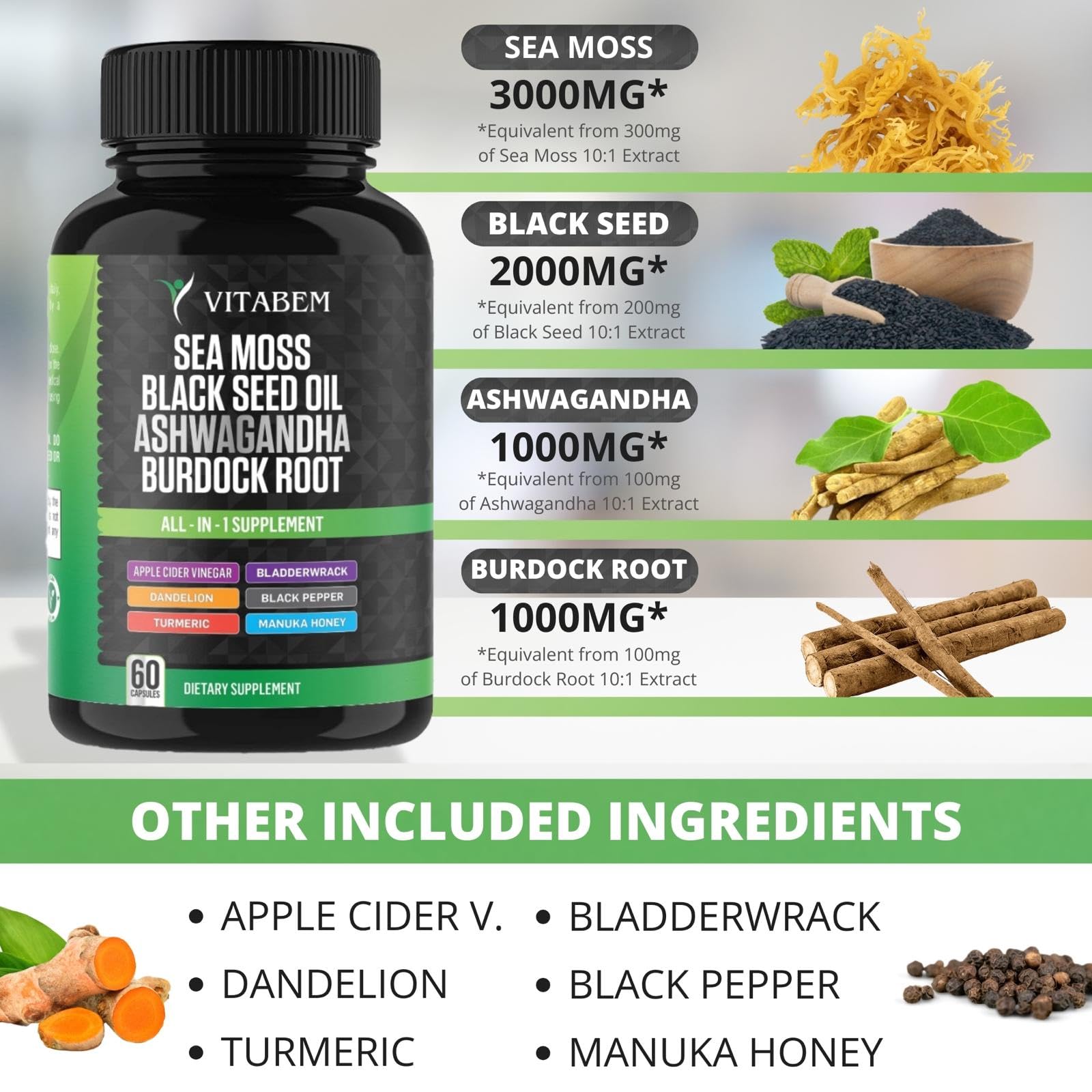 Vitabem Black Seed Oil Capsules side view showing capsule size