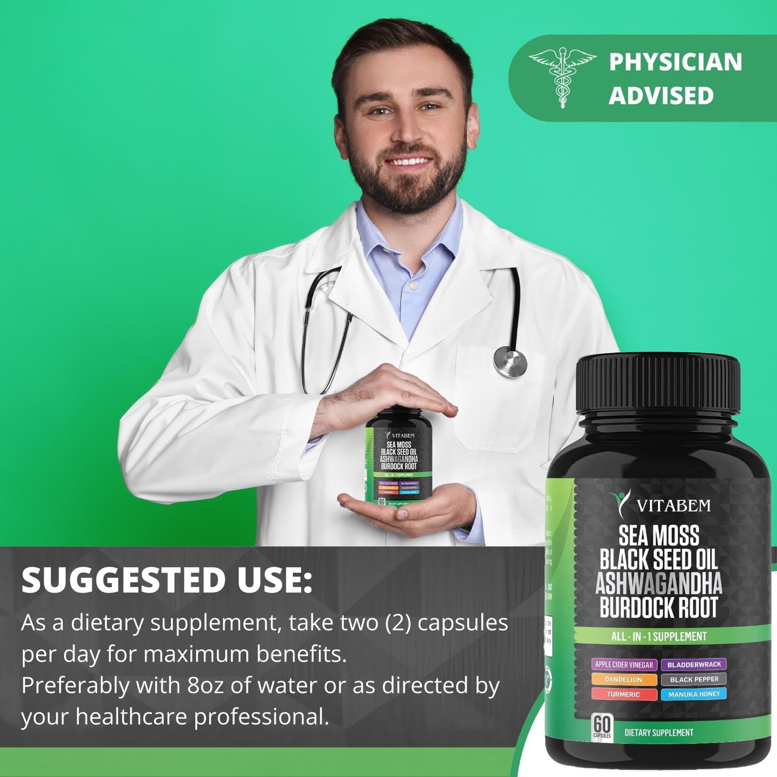 Vitabem Black Seed Oil Capsules with a measuring spoon for dosage