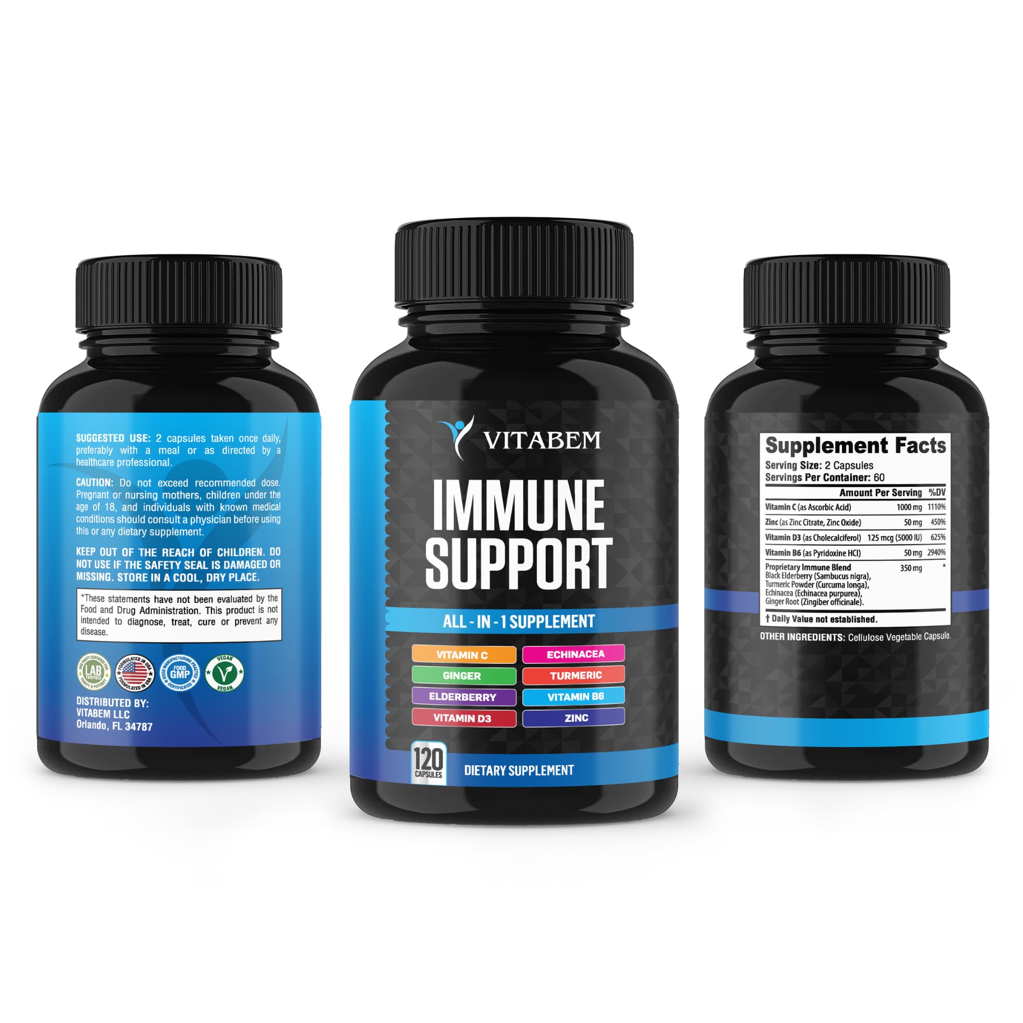 Vitabem Elderberry Gummies side view with nutritional information