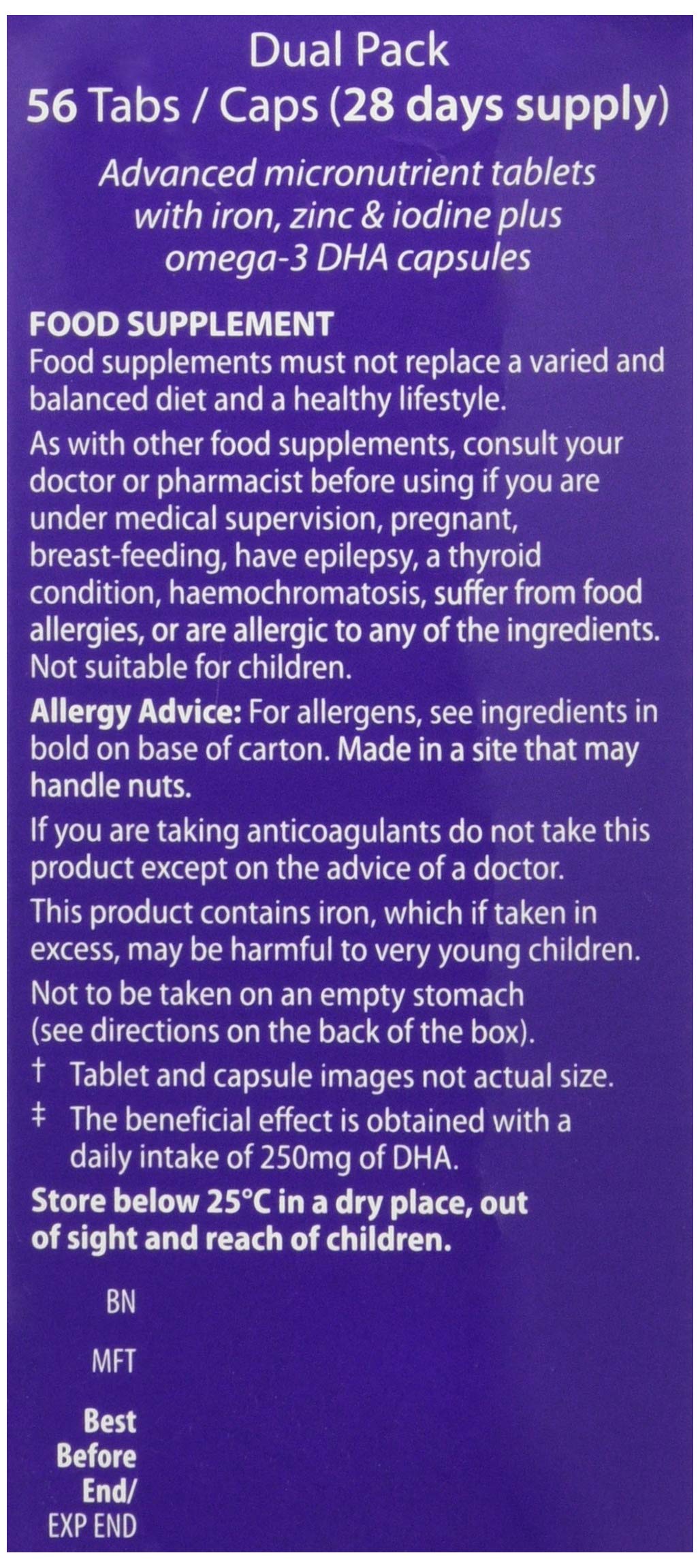Vitabiotics Neurozan Plus ingredients list on the back of the package