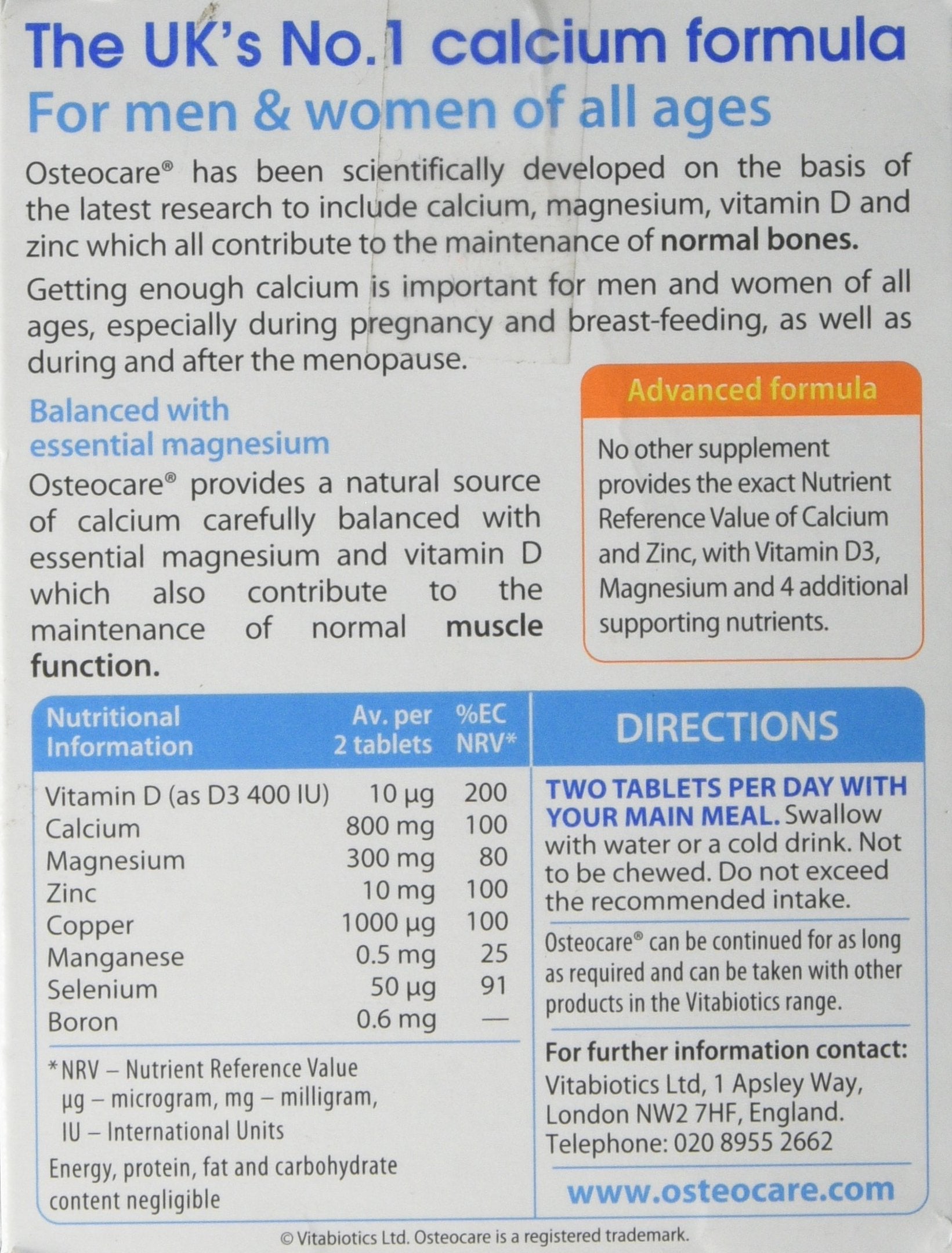 Vitabiotics Osteocare 90 Tabs side view