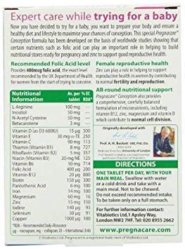 Vitabiotics Pregnacare Conception Multivitamins for Her packaging details