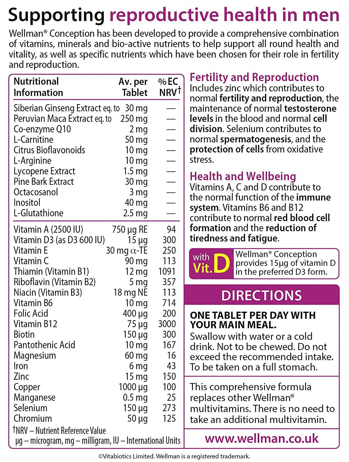 Vitabiotics Wellman Conception Multivitamin Tablets with lifestyle background