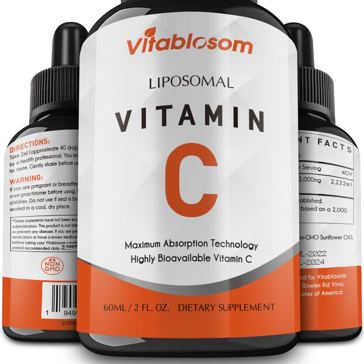 Vitablosom Liposomal Vitamin C 2000mg liquid supplement front view