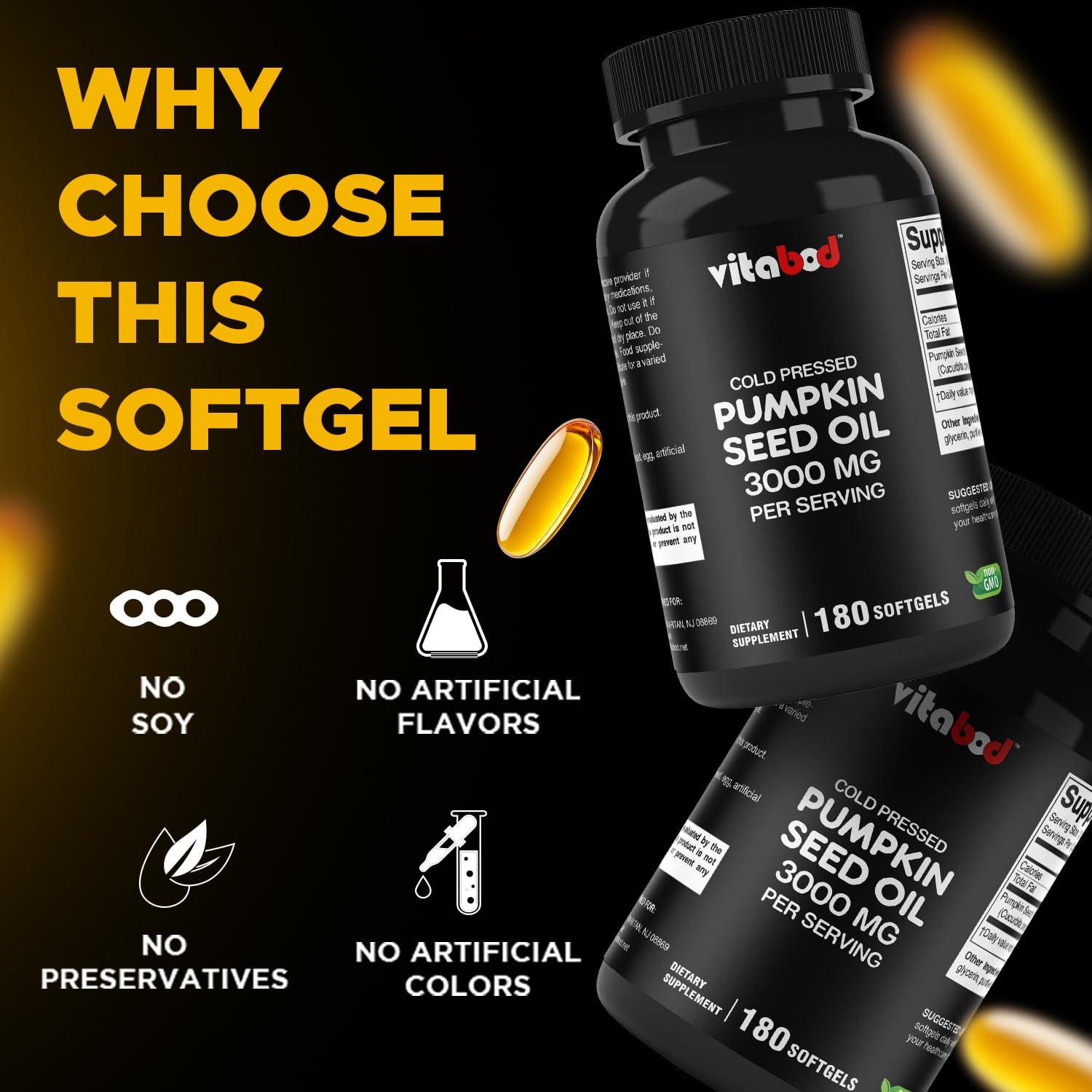 Vitabod Black Seed Oil Capsules opened bottle showing capsules