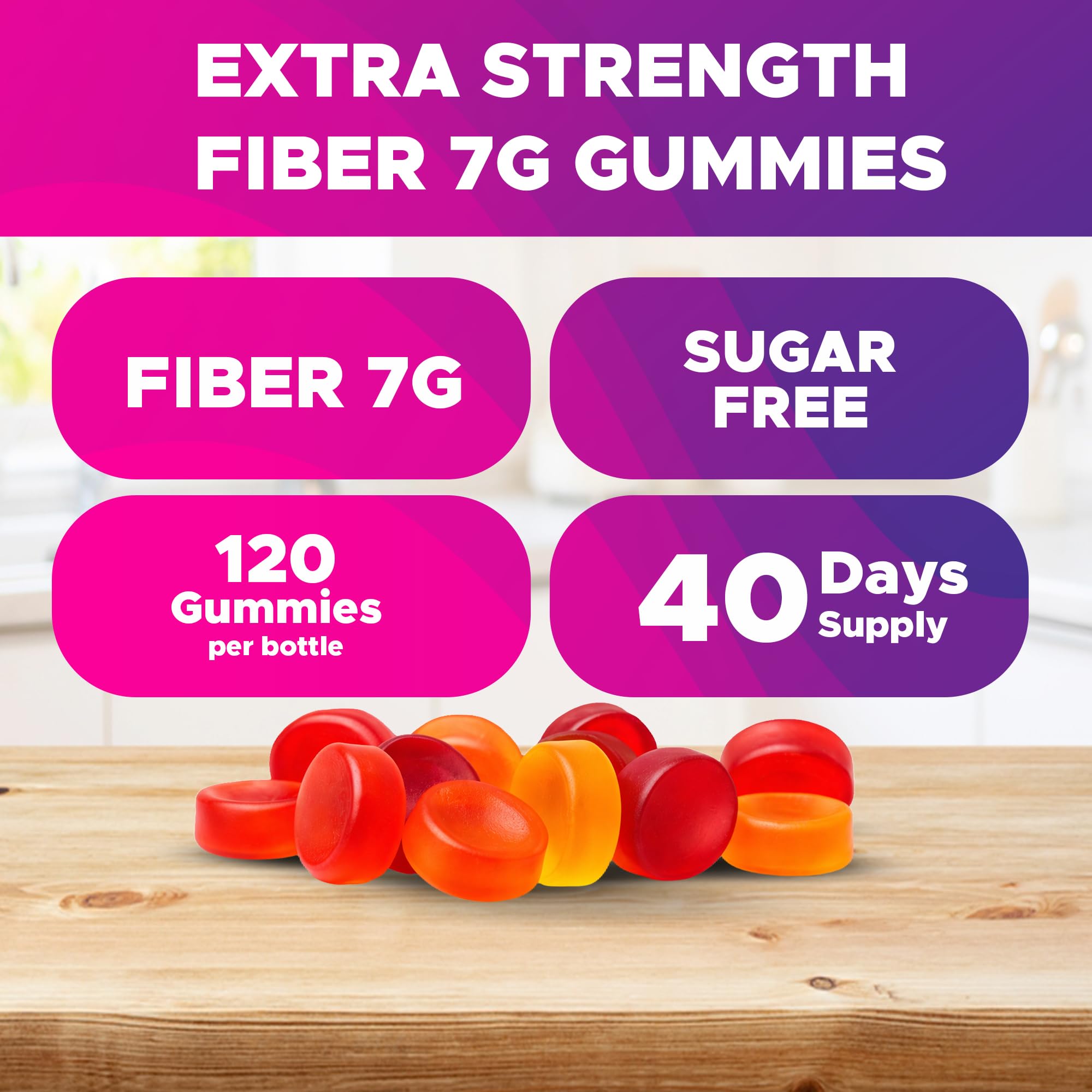 Vitabod Dietary Fiber Gummies on a kitchen counter