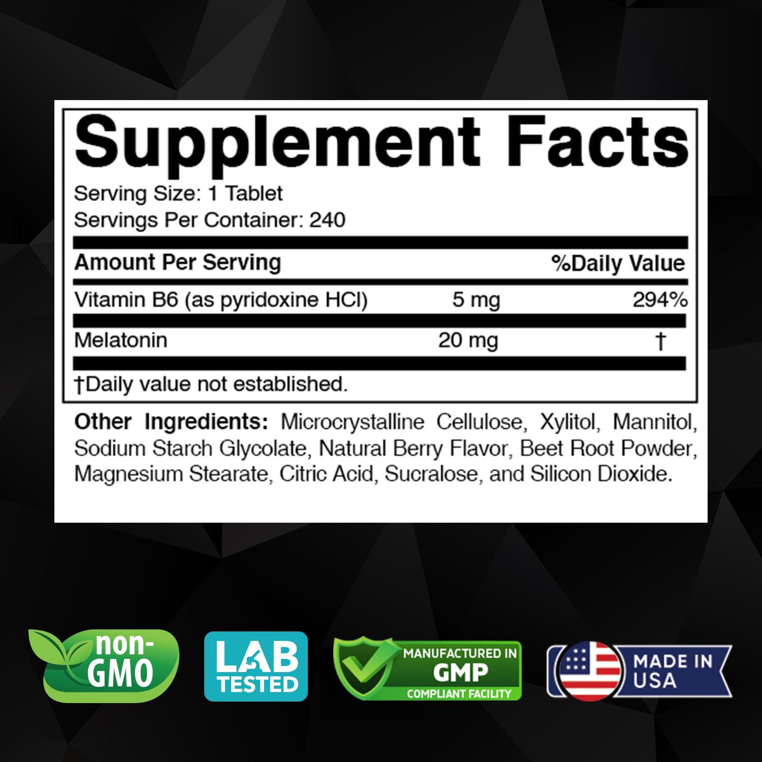 Vitabod Melatonin 240 count bottle side view