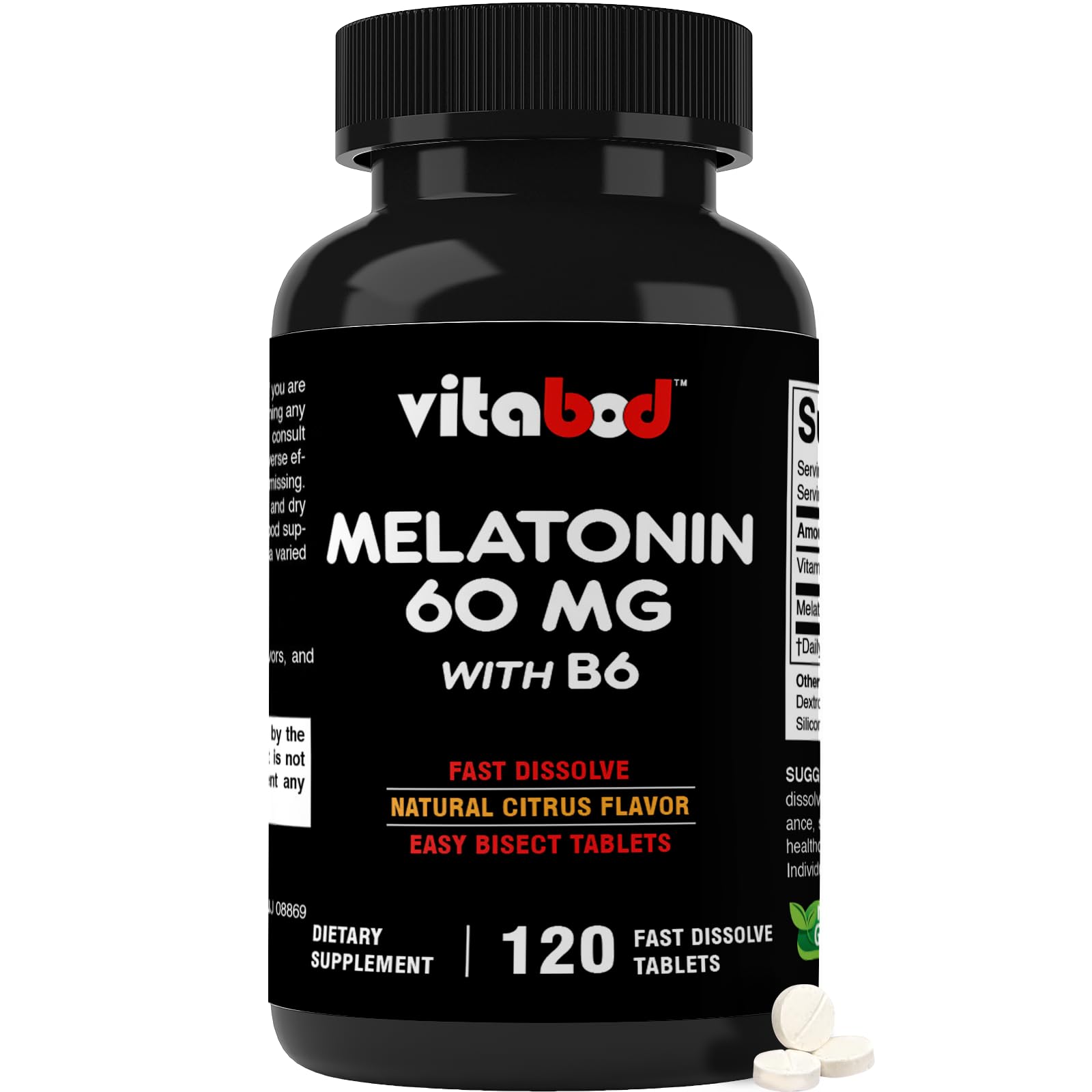 Vitabod Melatonin 60 mg with Vitamin B6 120 tablets front view