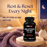 Vitabod Melatonin 60 mg with Vitamin B6 tablets close-up
