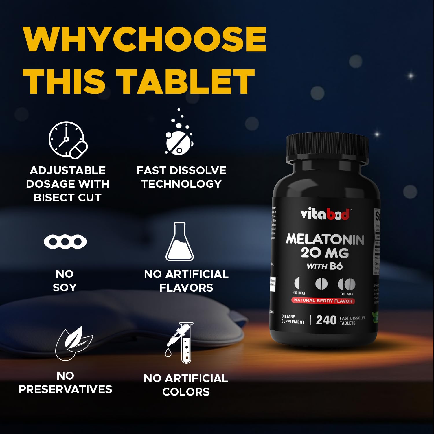 Vitabod Melatonin fast dissolve tablets in hand