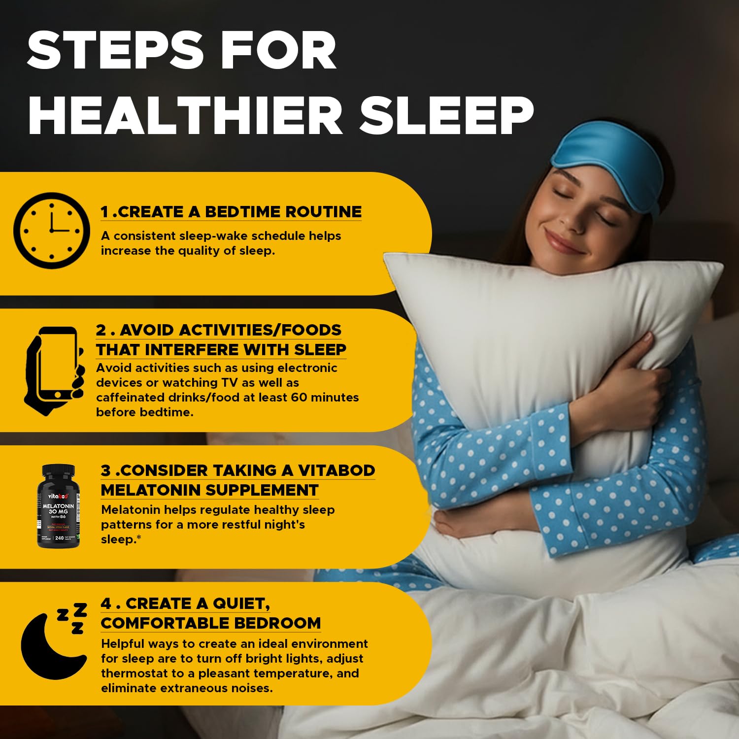 Vitabod Melatonin Sleep Supplement 15mg Citrus Tablets in a hand