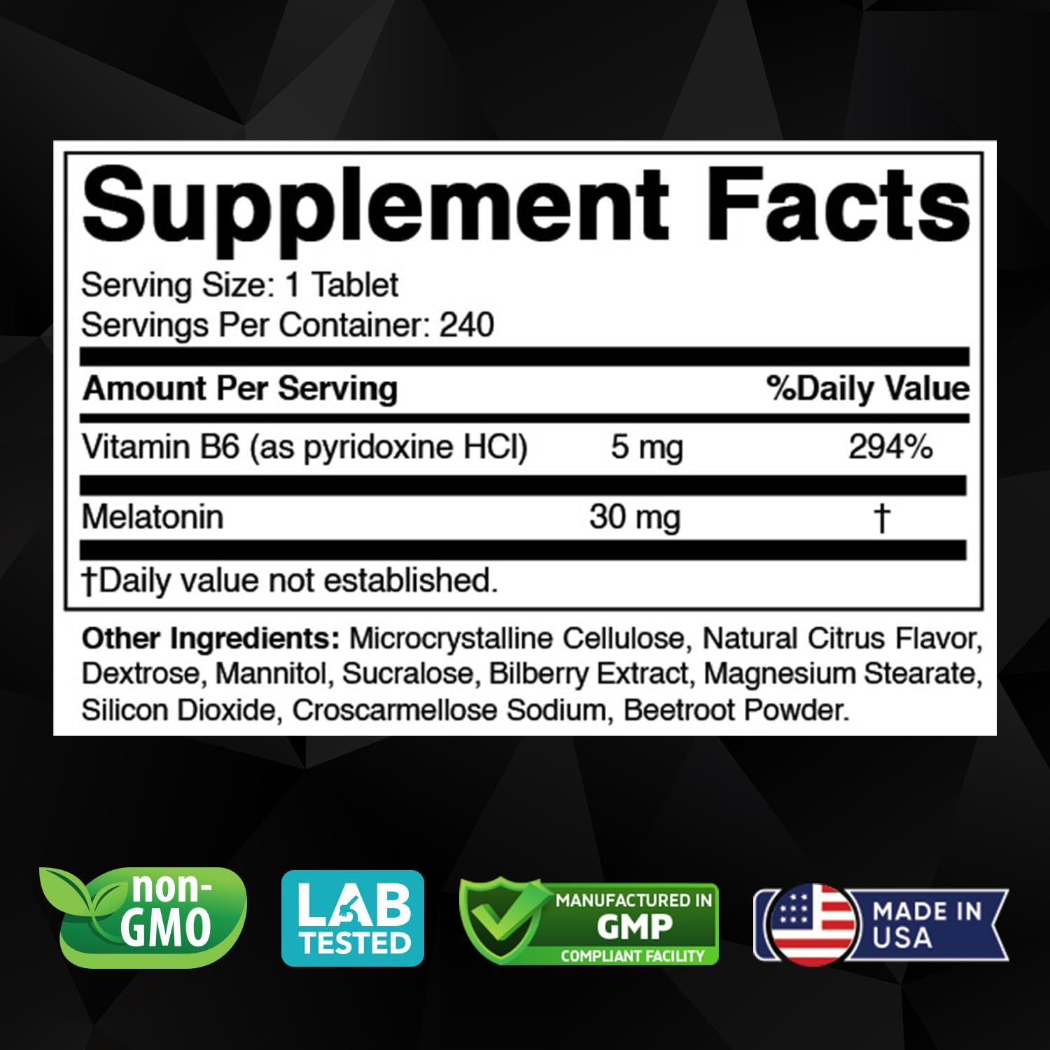 Vitabod Melatonin Sleep Supplement 15mg Citrus Tablets packaging