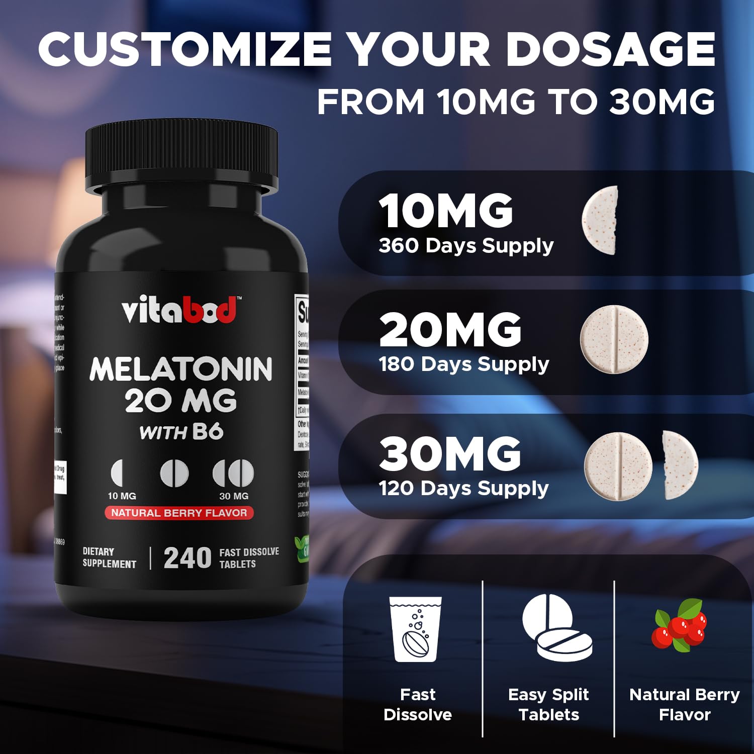 Vitabod Melatonin Sleep Supplement bottle side view