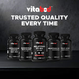 Vitabod Melatonin Sleep Supplement tablets on a bedside table